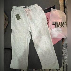 NWT DAIRY BOY MILK BOTTLE SWEATPANTS (M) grey